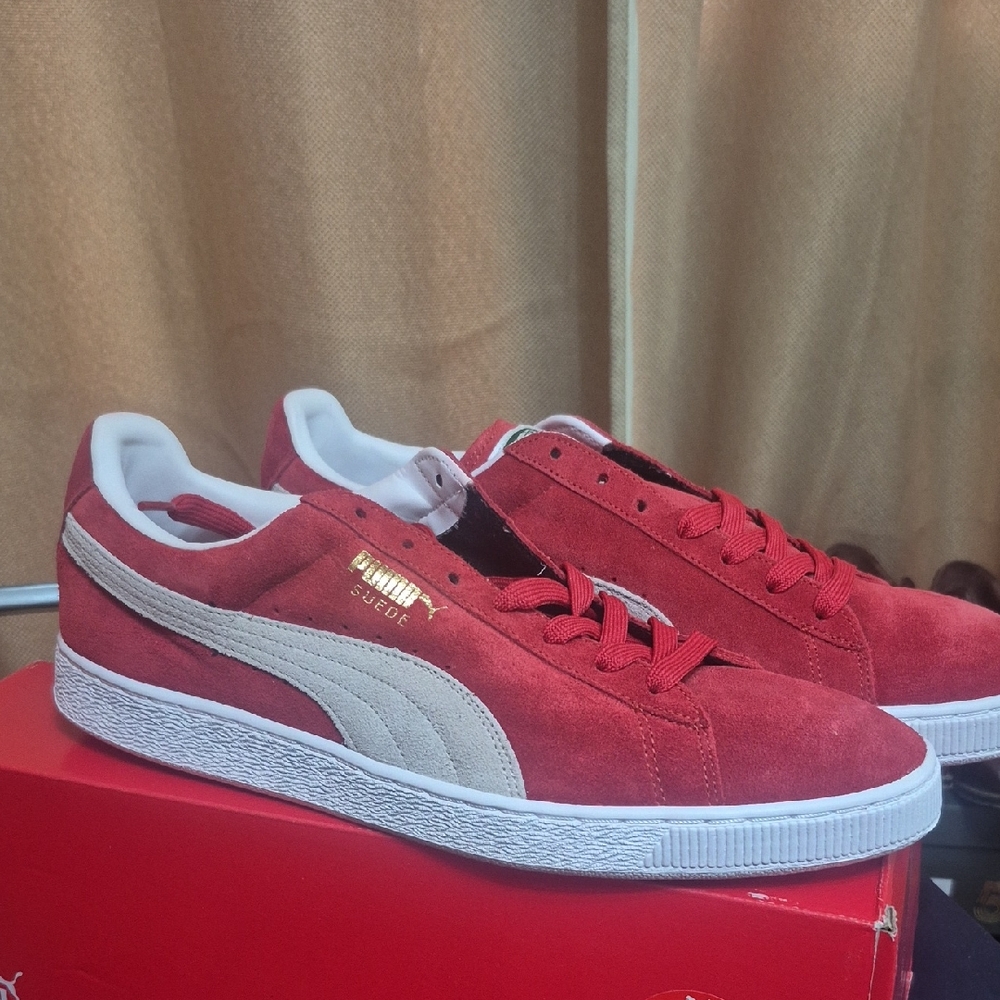 Puma Red and White Suede Sneakers